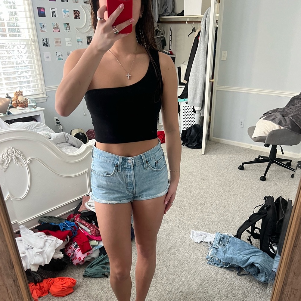 One shoulder ribbed material crop top, stretchy size Small